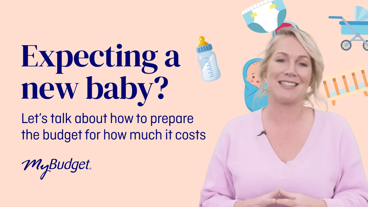 A smiling woman and illustrations of baby gear like diapers and a crib. The title asks: 