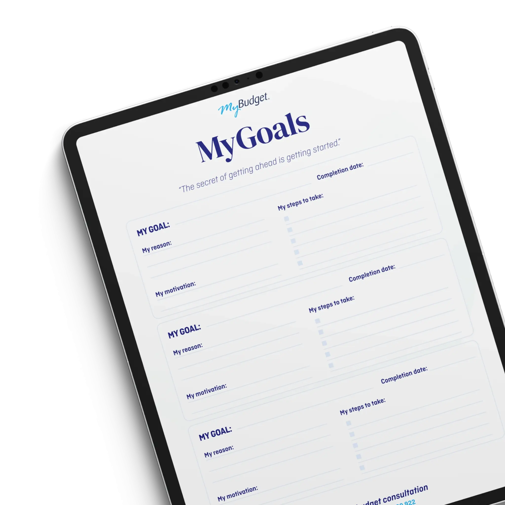 MyBudget resource for setting personal goals on an iPad
